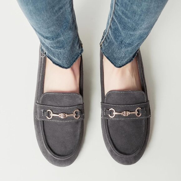 Women's Dark Grey Suede  Arch Support Casual Slip on Comfort Penny Loafers - Picture 4 of 9